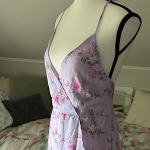 Lulu's Lavender Floral Maxi Dress with Corset Tied Back